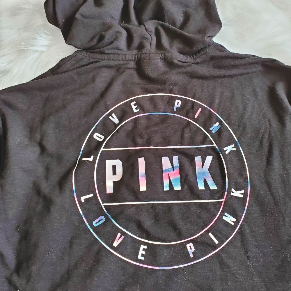 PINK VS CROP EVERYDAY LOUNGE BLACK ZIP HOODIE - Picture 1 of 5